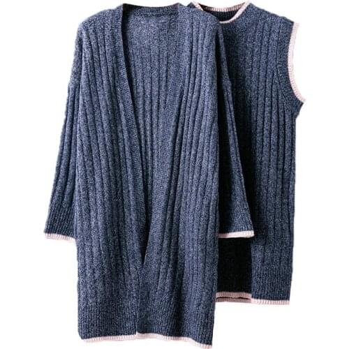 New Autumn Winter 2 Pieces Sweater Dress Long Sweaters Coat Womens Set Sleeveless Casual Pullover Knitted Mini Dresses Mw014