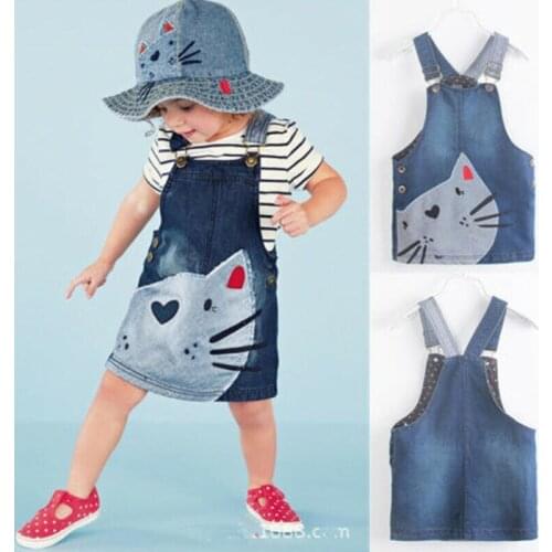 New year dress 1 Piece Baby Girls Kids Cat dress Denim Overalls Dresses Braces Clothes For Age 2-7 Years