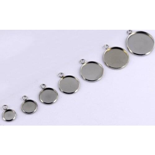 Stainless Steel Cabochon Base Setting Fit Round 6/8/10/12/14/16/18/20/25mm Bezel Pendant DIY Jewelry Making Supplies