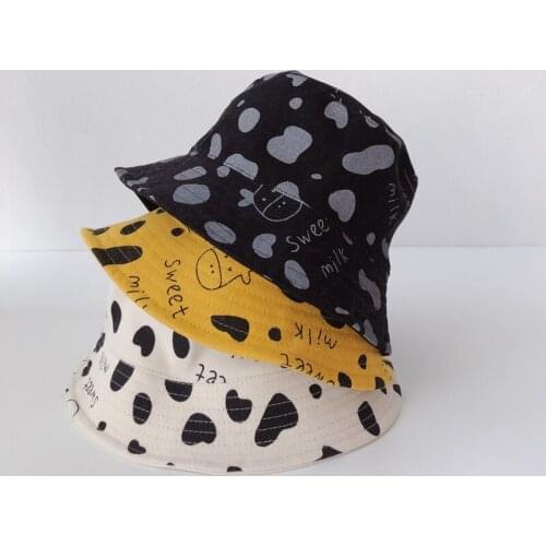 Autumn Spring Baby Sun Hats Lovely Cartoon Cow Pattern Kids Boys Girls Bucket Hat Summer Cotton Children Fisherman Caps
