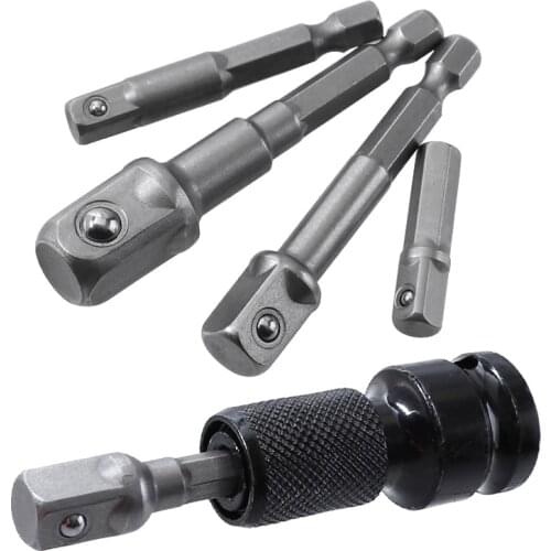 Drill Socket Adapter for Impact Driver 1/4'' Hex to 1/4'' 3/8'' 1/2'' Square CR-V Drill Bit Extension Bar for Electric Toolsl