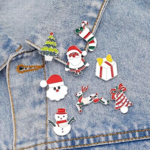 Latest For Christmas Making Brooch Pin Cute Snowman Santa Christmas Tree Brooch Alloy Jewelry Colorful New Year Christmas Gift