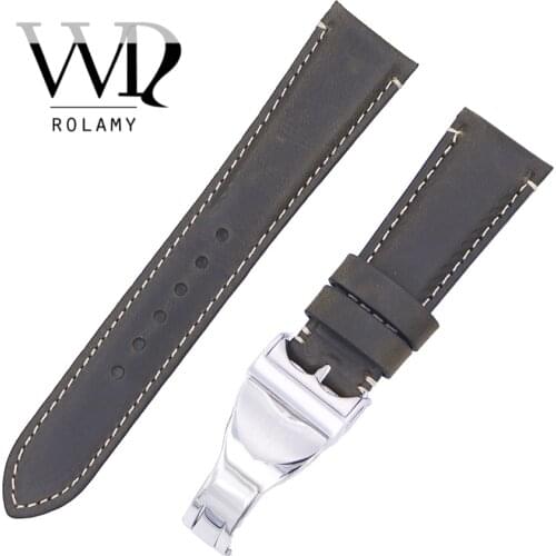 Rolamy 22mm Wholesale Durable Genuine Leather Wrist Watchband Strap Belt Loops Band Bracelets For IWC Tudor Breitling