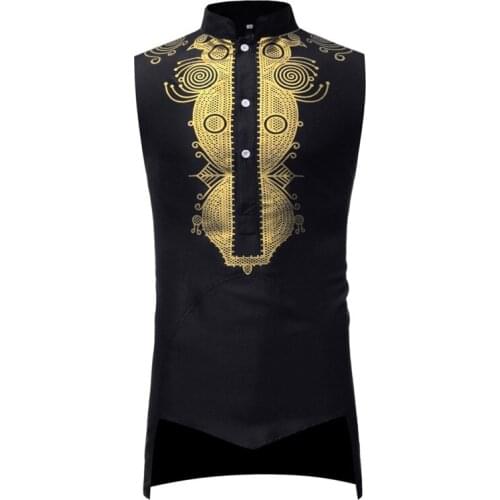 Mens African Dashiki Print Sleeveless Shirt 2020 Autumn New Slim Fit Men African Clothes Hip Hop Streetwear Camisa Masculina XL