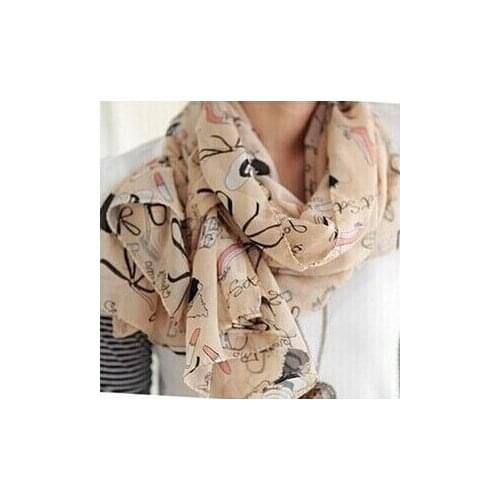 New Fashion Womens Chiffon Colorful Printed Sweet Cartoon Cat Kitten Scarf Graffiti Style love Shawl Girls Christmas Gift