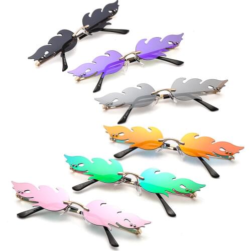 Bicycle Fire Flame Sunglasses Rimless Wave Glasses Luxury Fashion Metal Retro UV Eye Spectacles Cycling Outdoor Accessories