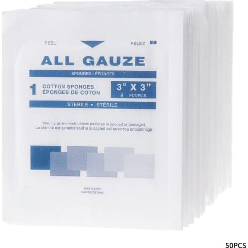 50Pcs Sterile Gauze Pads 3x3'' Non-Stick Medical Absorbent Cotton Health