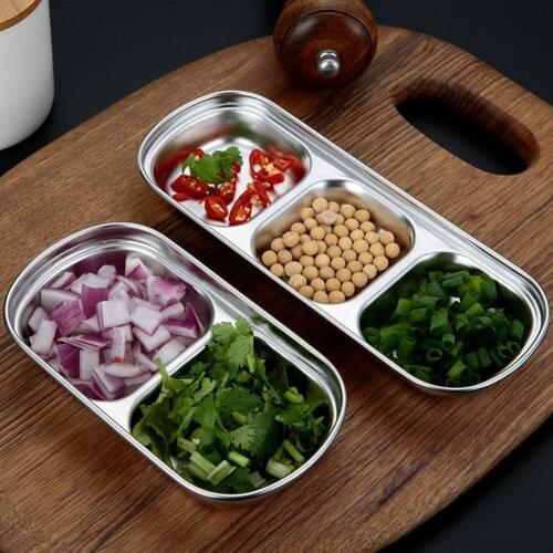 Stainless Steel Plate Sauce Snack Container Multi-grid Kitchen Seasoning Dish