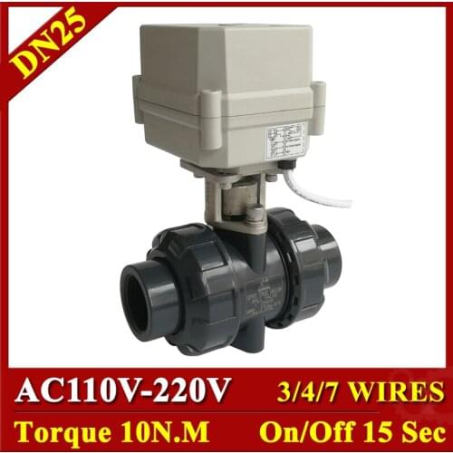 Tsai Fan BSP / NPT 1" UPVC Electric Shut Off Valve AC110-230V 3/4/7 Wires 2 Way DN25 Actuator Operated Valve For Water HVAC