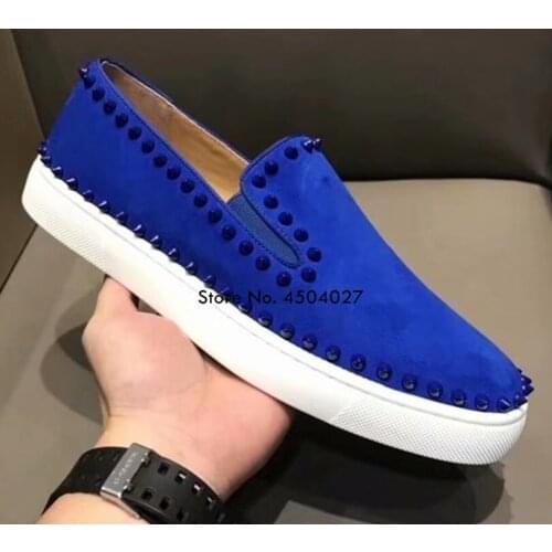 New Mens Fashion Casual Shoes red/blue Leisure Slip on Rivets Loafers Shoes Man Party Weeding Dress Shoes
