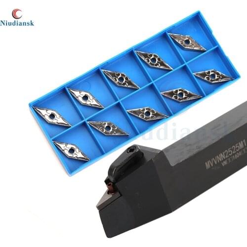 10pcs VNMG160404 Carbide Insert 1pc MVVNN1616K16 MVVNN2020K16 MVVNN2525M16 External Turning Tool Holder CNC Metal Lathe Tool Set