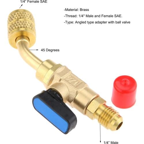 1Pc Angled Manual Shut-off Valve 1/4" male and female fitting For R22 R12 Charging hoses A/C HVAC Refrigerant Operation
