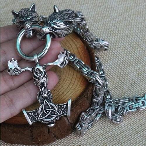 Nordic Viking Necklace Wolf Head Chain Celtic Knot Tomahawk Pendant Necklace Give Men Retro Style Jewelry Gift