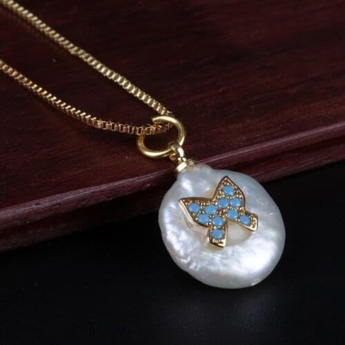 Paved sky blue cz tiny tie knot charm coin freshwater pearl bead dainty chic gold chain pendant choker necklace for women