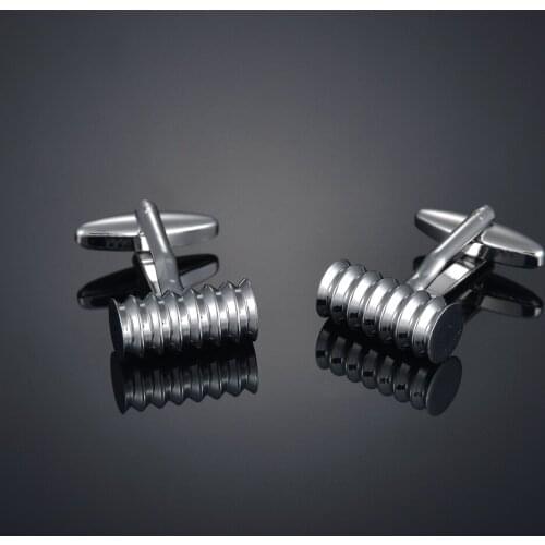 High Quality Novelty Cufflinks Silver Color Cylinder Shape Spiral Design Shirt Button Mens Fashion Cufflinks Gifts for Men