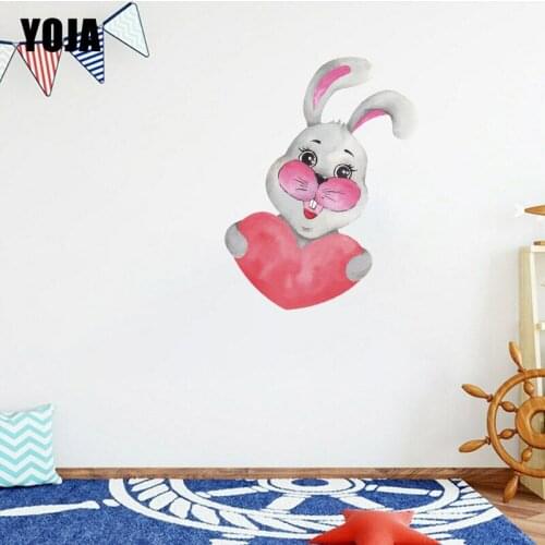YOJA 28×49.8CM Cute Romantic Watercolor Painting Bunny Kids Room Wall Stickers Mural Cartoon Decals 8WS0139
