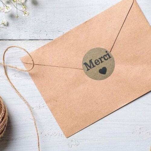 YYSD 500pcs Natural Kraft Merci French Thank You labels Stickers for DIY Seal Label Baking Package Stickers Scrapbooking Sticker