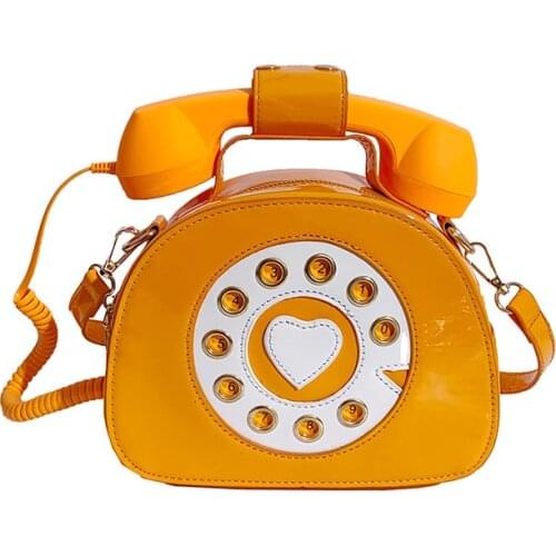 Telephone Shape Womens Purses and Handbags Pink Shoulder Crosbody Bag for Girl Patent Leather Casual Tote Bags Messenger Bag