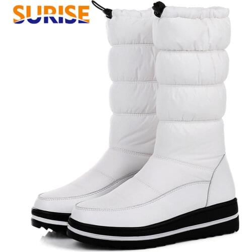 2021 Winter Women Down Snow Boots Round Toe Flat Heel Wedge Platform Half Boots Waterproof Genuine Leather Plush Mid-calf Boots