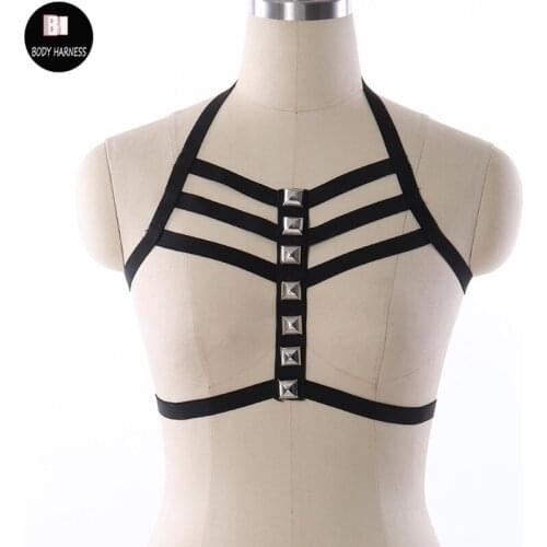 Women Black Body Harness Bra Crop Top Adjust Elastic Cage Bondage Harajuku Gothic Rave Wear Sexy Harness Lingerie
