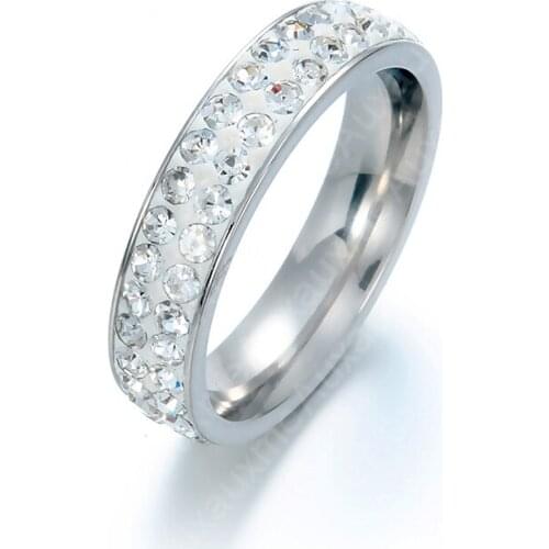 5mm double row Crystal Rings for Women 316L Stainless Steel Love Wedding Ring Engagement Jewelry Bijoux Femme Size 5-13