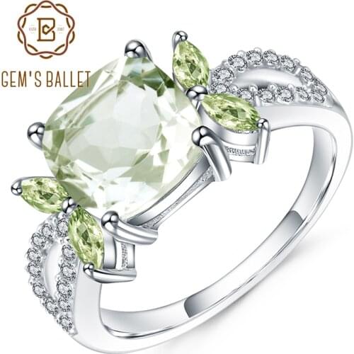 GEMS BALLET 3.47Ct Natural Green Prasiolite Amethyst Ring 925 Sterling Sliver Wedding Engagement Rings For Women Fine Jewelry