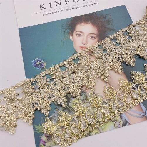 10yards Rayon Embroidery gold Lace Trim Metallic Bridal wedding Trim