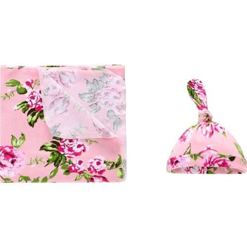 2 Pieces One Set Cotton Baby Swaddle Blanket +Hat Newborn Receiving Blanket New Autumn Baby Sleeping Bag Bath Towel Size 90*90cm