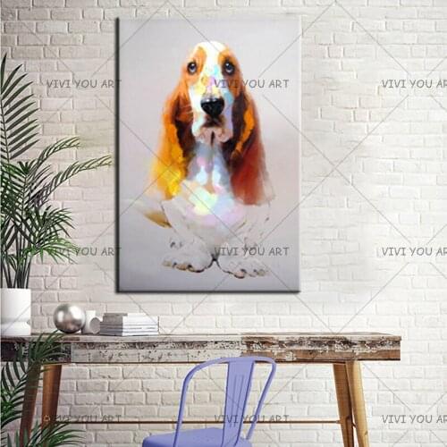 2019 Wholesale Home Decor Wall Art Pictures Handpainted Oil Painting On Canvas Big Ears Dog Picture For Living Room Home Decor