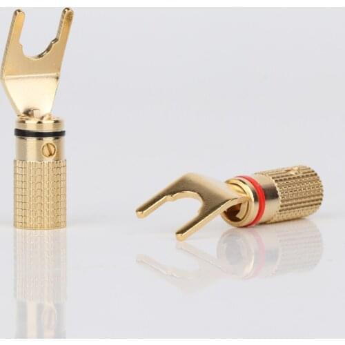 8pcs High End Audio Grade Pure Copper Gold Plated Y Spade Terminal for DIY Speaker Cable