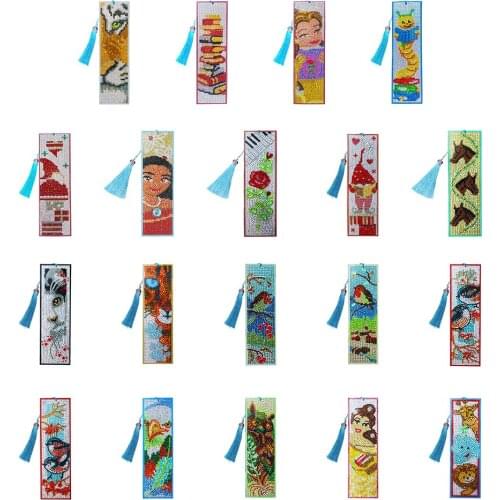 5D DIY Diamond Painting Leather Bookmark Embroidery Tassel Special Shape Drill Mark Rhinestone Art Craft Book Lover Gift