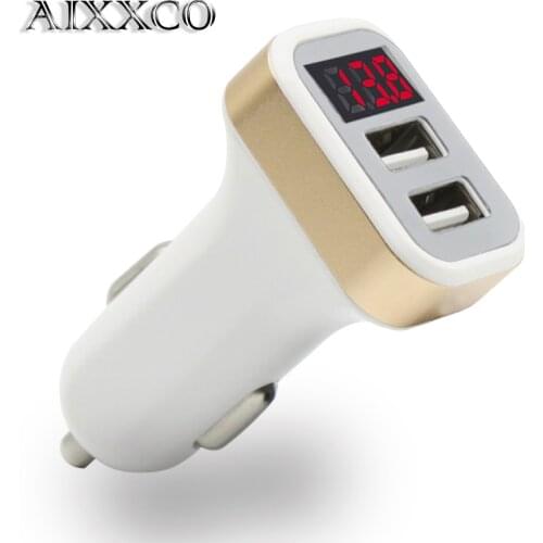 AIXXCO USB Car Charger 5V 2.1A With LED Display Universal Dual usb car charger for Xiaomi Samsung S8 iPhone X 8 Plus Tablet