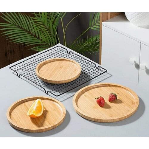 Round Shape Bamboo Plate Fruit Dishes Saucer Dessert Dinner Bread Plate Food Storage Tea Tray