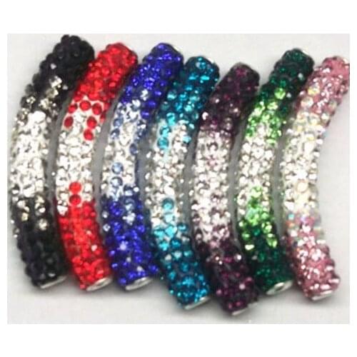 Ij7g hotsale black mixed multi color micro pave long bending tube crystal gradual crystal beads