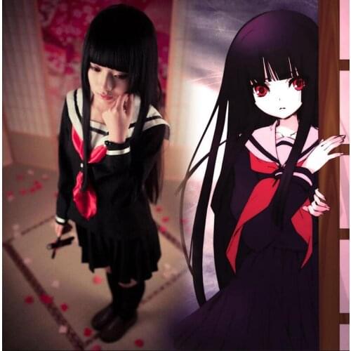Free Shipping Japanese Anime Jigoku Shojo Cosplay Costume Hell Girl Enma Ai Cosplay Costume Student School Uniform Sailor Suit