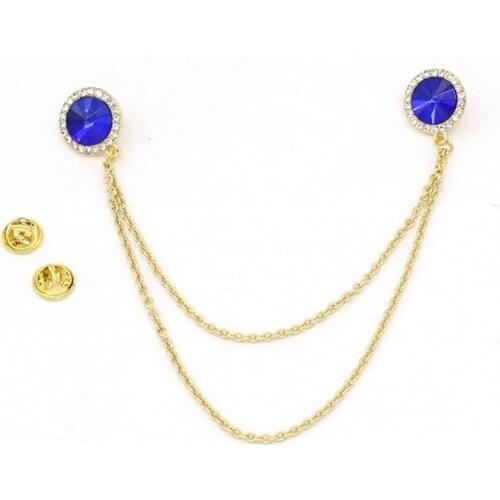 Gold Artificial Gem Chain Strings Brooch Clip Pin Sweater Suit Shawl Keeper Collar Buckle Garment Accessories Jewelry