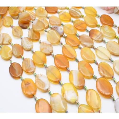 2strands/lot 36mm Natural Smooth Bright Yellow stripe Oval Agate stone beads For DIY Bracelet Necklace Jewelry Making Strand 15"