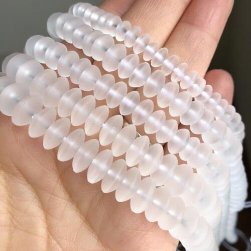 Natural Forsted Dull Polish White Quartz Crystal Rondelle Beads For Jewelry Making Loose Bead Diy Bracelet Necklace 6 8 10mm 15"