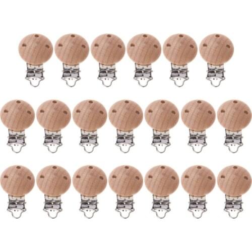20pcs Nipple Chain Accessories BPA Free Beech Wooden Pacifier Clip Baby DIY Pacifier Dummy Clip Soother Clasp Metal D0AF