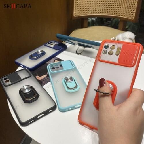 Magnetic Ring Stand Holder Phone Case For OPPO F17 Pro Reno 4F 4 Lite Case Push Window Lens Protection Shockproof Back Cover