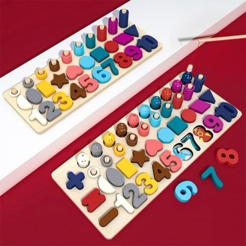 Kids Toys Montessori Materials Teaching Educational Wooden Toys Preschool Count Digital Shape Match Math Toys For Boy Gift