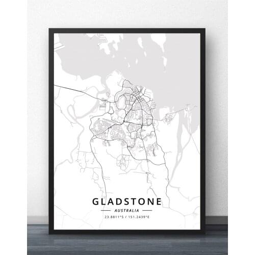Gladstone Gold Hervey Hobart Launceston Mackay Melbourne Mildura Newcastle Nowra Perth Port Macquarie Australia Map Poster
