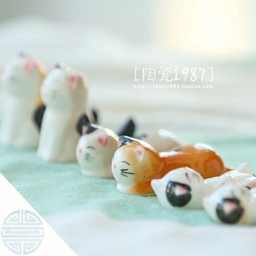 Ceramic small cat for tableware decoration hand painting thermos decorations gift brief cute living room decor doll