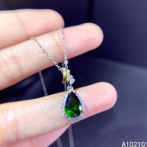 KJJEAXCMY fine Jewelry 925 Sterling Silver Natural Diopside Girl new lovely Pendant Necklace Support Test Chinese style