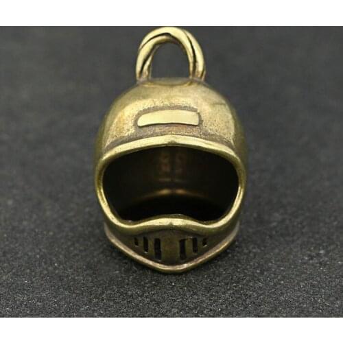 Collection Chinese Brass Carved Halley Knight Motorcycle Helmet Exquisite Small Statues Gift