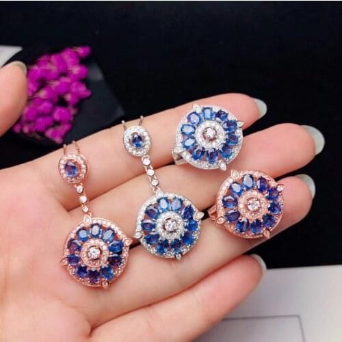 Natural sapphire set, 925 silver, Australian sapphire, beautiful color. Ring necklace