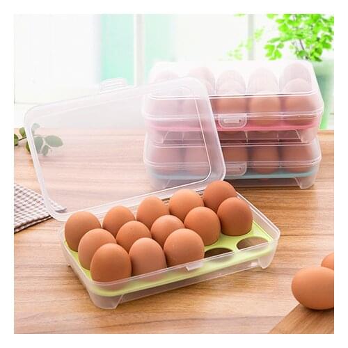 Refrigerator Storage Fresh-Keeping Box 15 Grid Egg Anti-Collision Storage Box Portable Egg Grid Egg Tray