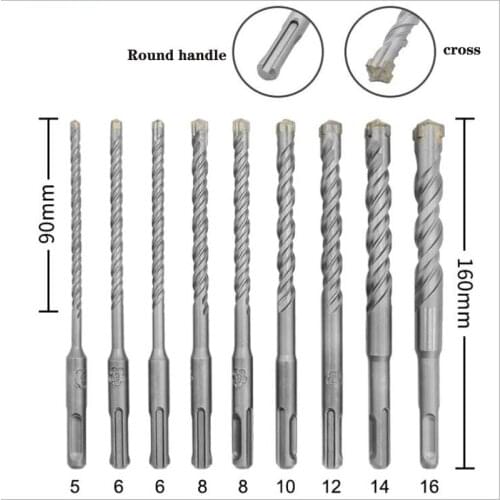 Round handle cross electric hammer bit cemented carbide two pit two groove percussion bit wall opening concrete drilling