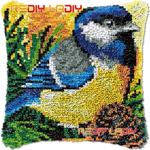 Latch Hook Cushion Blue Bird DIY Needlepoint Kits Chunky Acrylic Yarn Arts Crocheting Lofty Pillow Case Hobby & Crafts