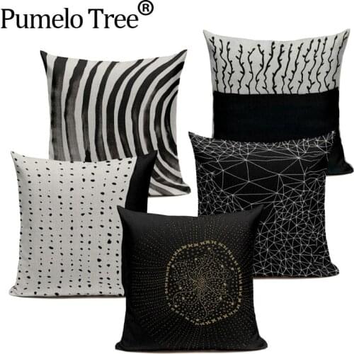 Linen Spring Cushion Cover Black White Line Dots Geometric Wave Sky Sofa Home Decor Pillow Cover Custom Throw Pillow Pillowcase